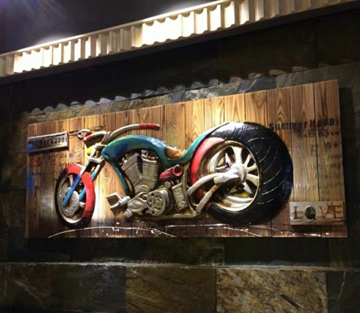 美式复古摩托车木板画，尺寸：153乘以60