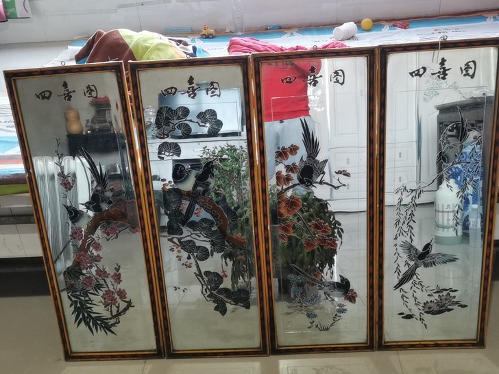 四喜图，老镜子没有一个坏地方，水银雕刻画，...