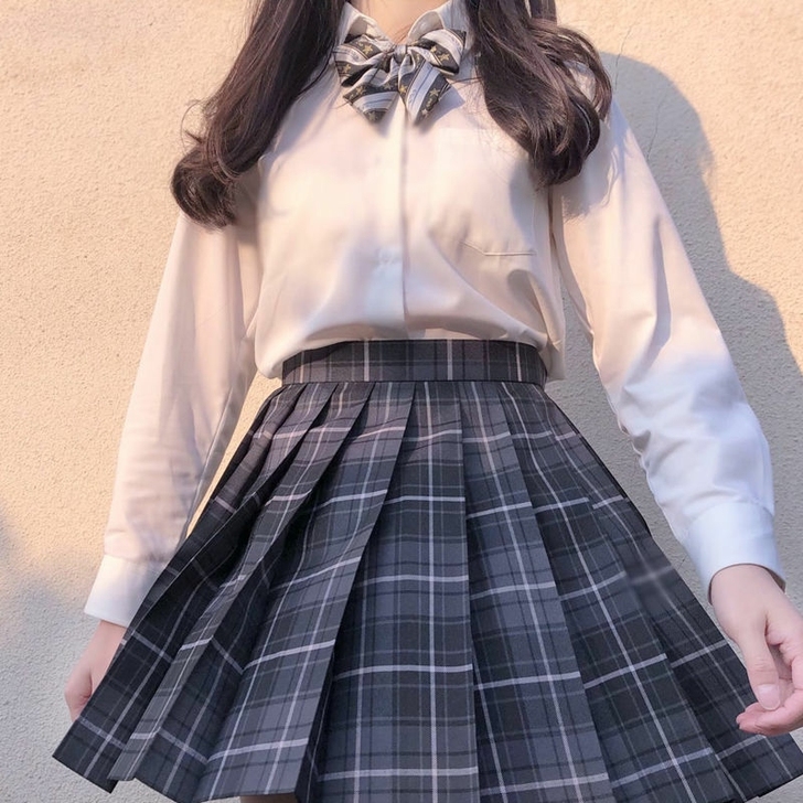【烟灰】款式学院风百褶格裙套装季新款jk制...