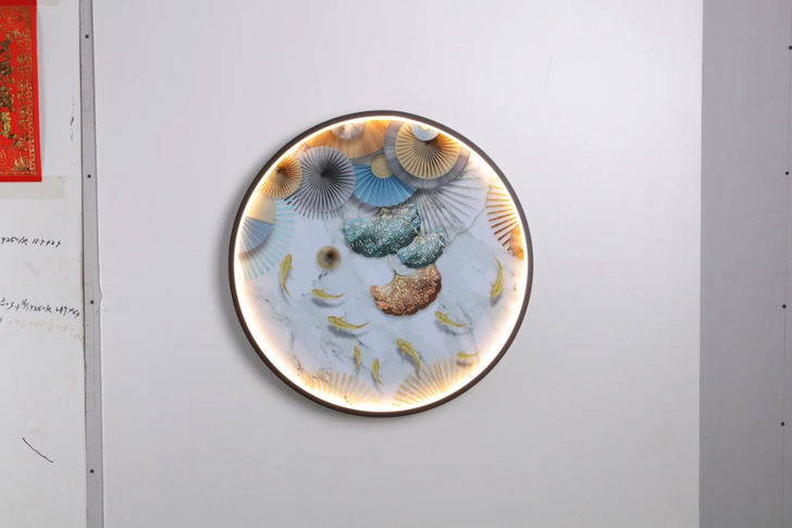 轻奢入户圆形玄关装饰画走廊过道背景墙客厅晶...