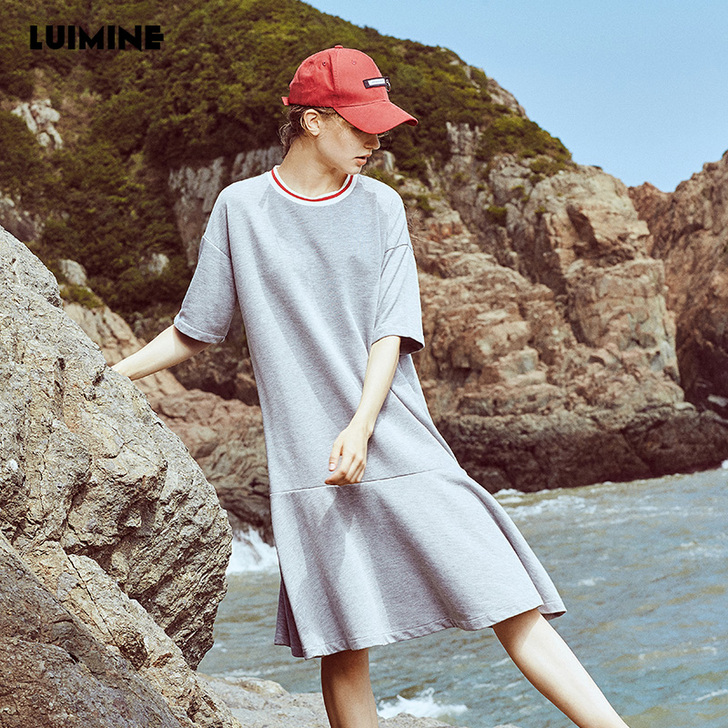 LUIMINE原创设计宽松直筒荷叶边短袖连...