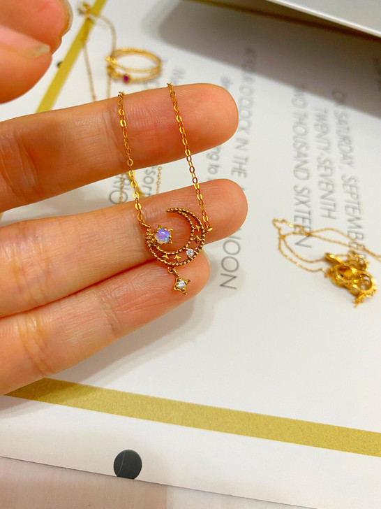 欧泊宝石星月项链钻石18k金