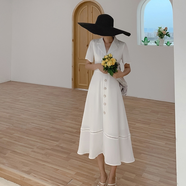 SUHEMR苏哈法式小众过膝复古翻领,港风...