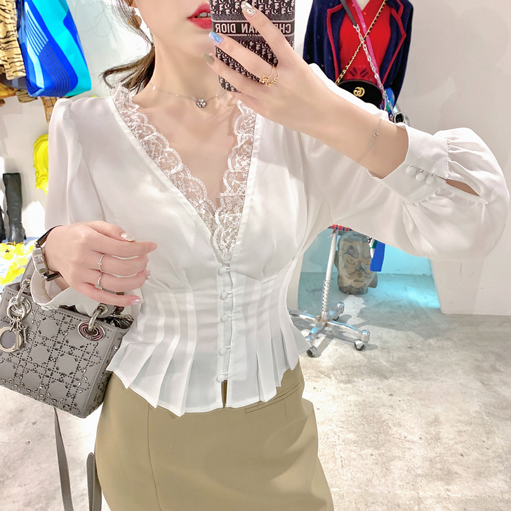 byyou 蕾丝雪纺衫