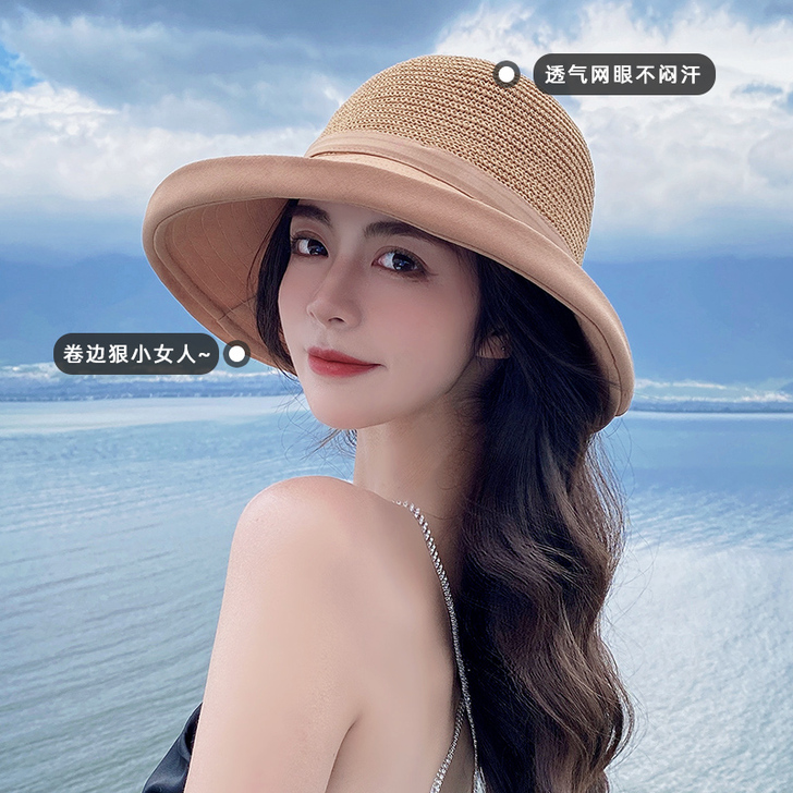 渔夫帽女夏季防晒大头围遮阳帽子编织大帽檐盆...
