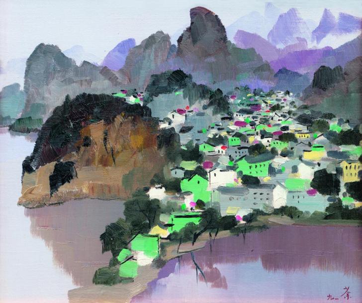吴冠中.桂林 微喷油画作品 尺寸100*9...