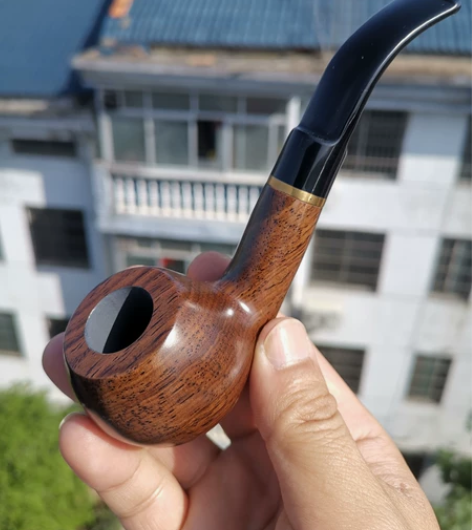 特价黑檀木烟斗 弯式烟斗 马鞍烟嘴带金属装...