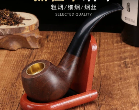 黑檀木两用三用烟斗铜锅金属锅斗实木纯木烟锅...