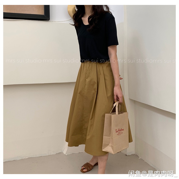 Mrs.SUI 夏季a字纯色百搭纯棉蓬蓬裙...