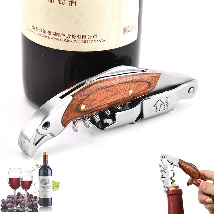 不锈钢红酒开瓶器多功能开瓶器创意花梨木开酒...