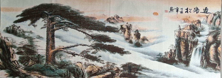 刺绣画 迎客松山水画 织锦绣字画书画 客厅...