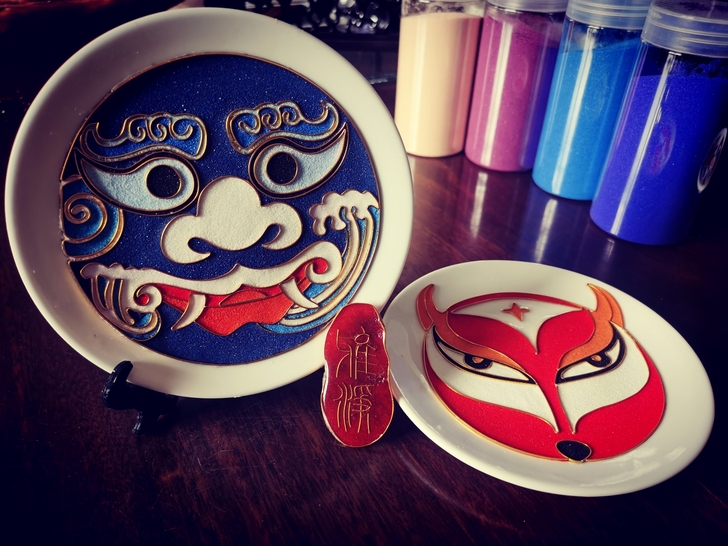 掐丝珐琅装饰盘 景泰蓝工艺画 中国风脸谱 ...