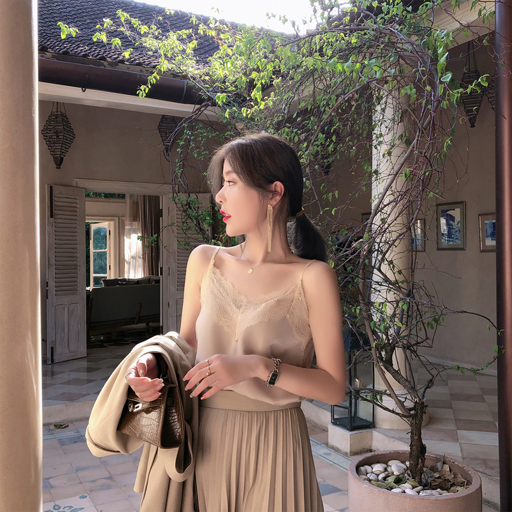ByYou 夏季蕾丝缎面吊带小背心女内搭性...