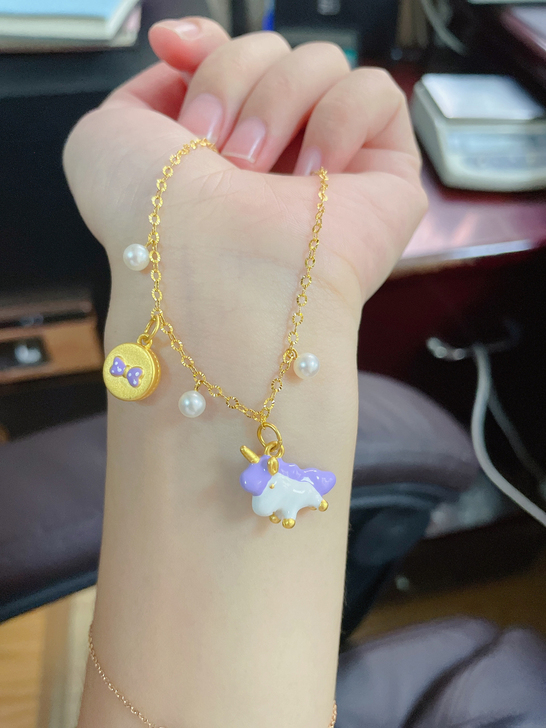 足金999黄金手链 珐琅彩工艺 克重：4....