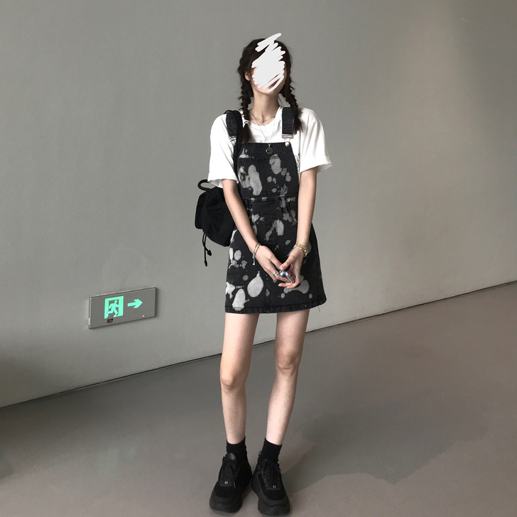 JMSHOP 又乖又辣 泼墨艺术感连衣裙辣...