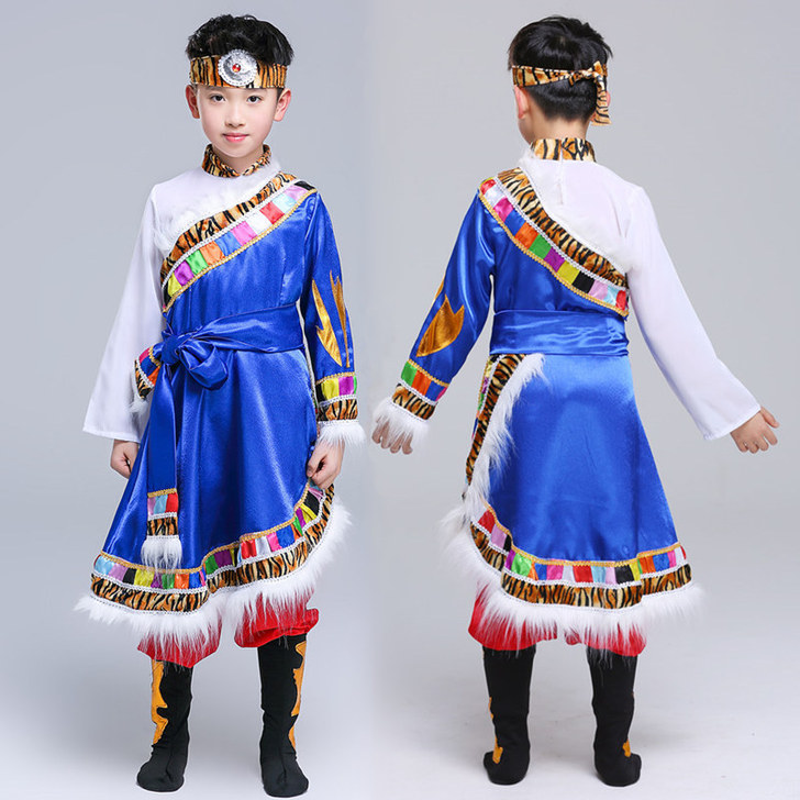 新款少数民族儿童藏族演出服装舞蹈裙幼儿男女...