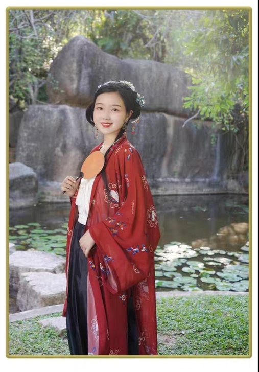 桑谣记汉服宋制花神衣兔子印花碎花北宋宽袖褙...