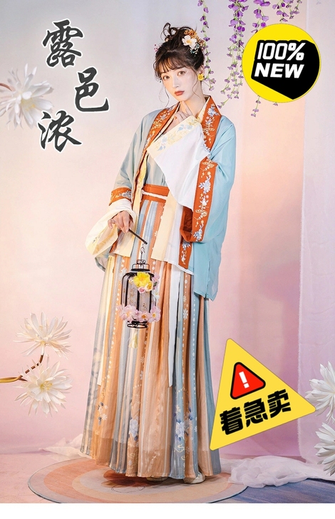 花神记汉服女夏季宋制褙子原创齐腰褶裙古装露...