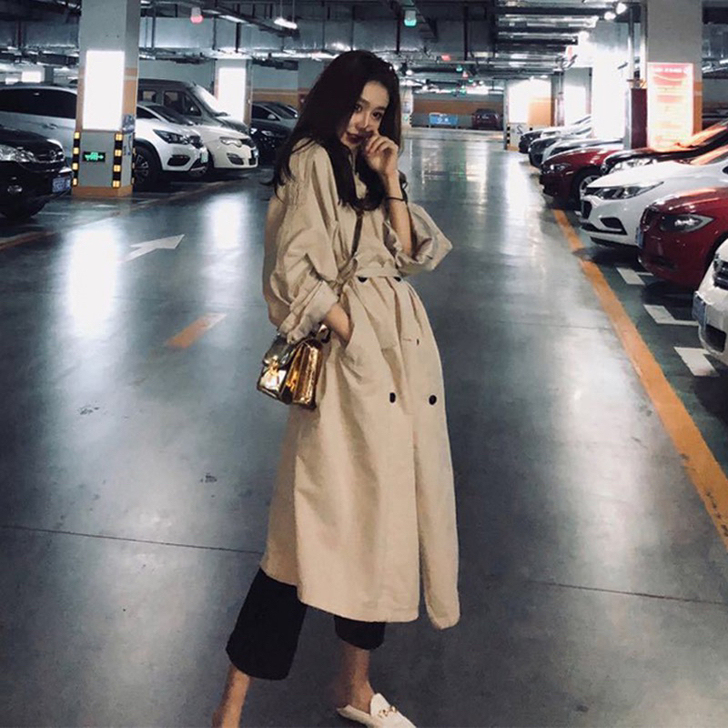 温婉同款Lulu卡其色风衣长款网红同款S码...