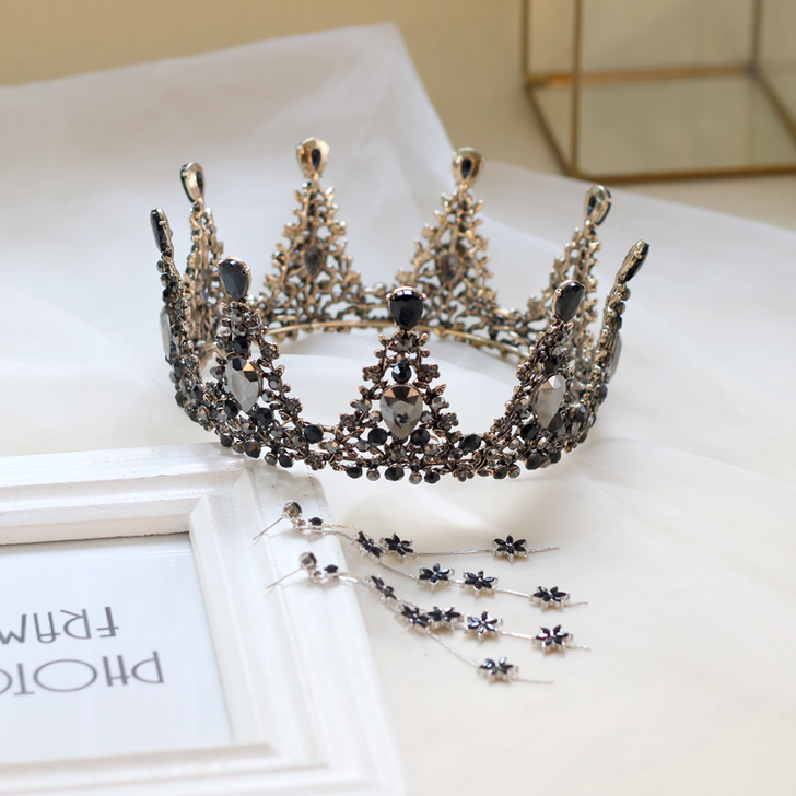 网红黑色皇冠头饰新娘巴洛克复古十八岁生日成...