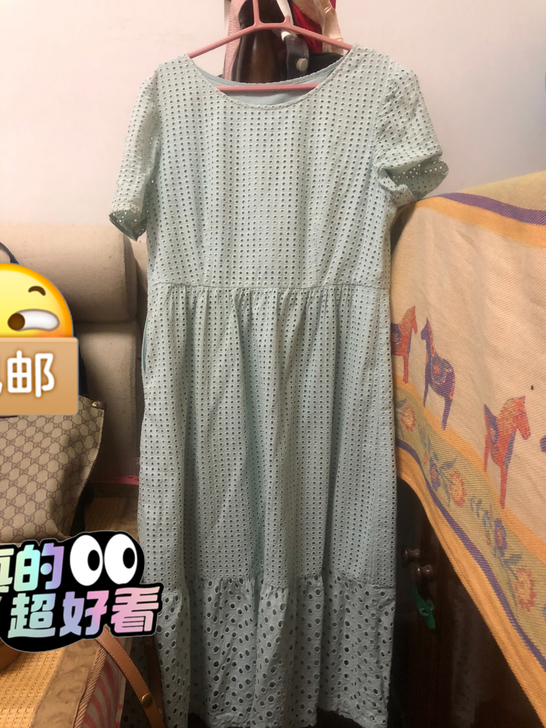 三彩2021夏款蕾丝纯色系镂空纯棉连衣裙 ...