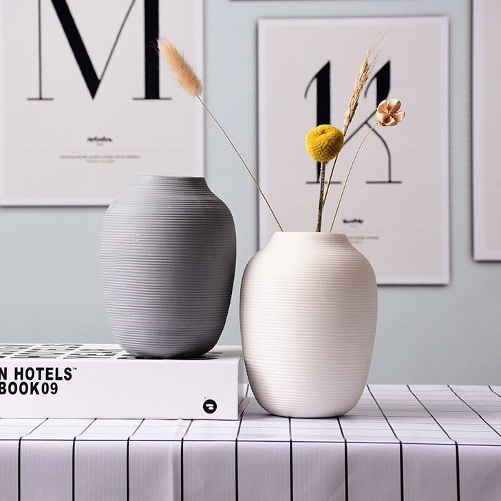 满天星干花插花简约陶瓷花瓶装饰品摆件客厅水...