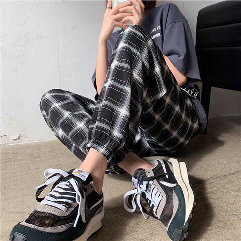 特价处理！黑白格子束脚裤女夏季薄款2021...