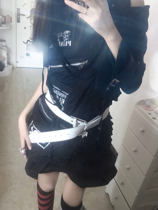 黑色牛仔蛋糕裙vintage朋克亚