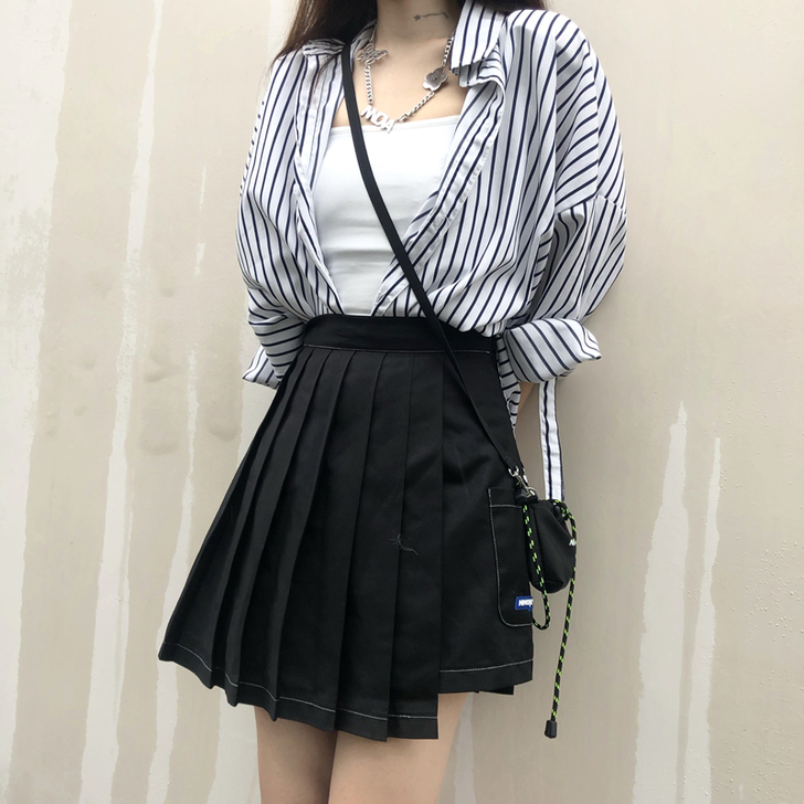 MOBS国潮20SS学院风不规则高腰短裙女...