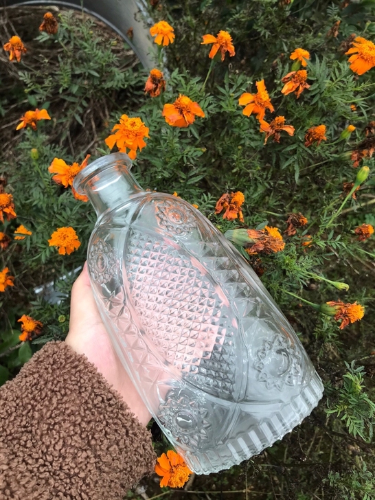 玻璃花瓶法式复古创意透明雕刻鱼纹浮雕摆件客...