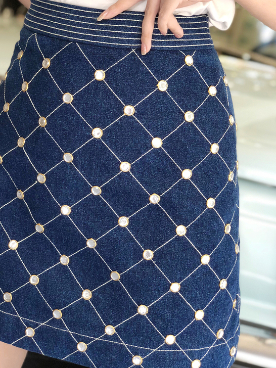 ivivian 若惜家重工刺绣超闪钻扣牛仔...