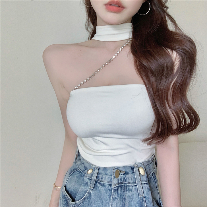 2021夏季新款小众设计感闪钻链条挂脖吊带...