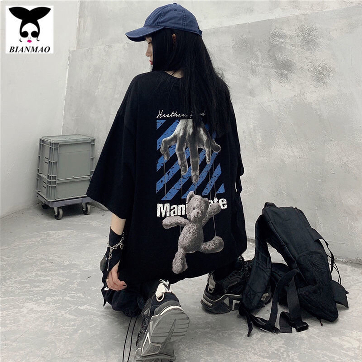 国潮oversize宽松五分半袖t恤男女嘻...