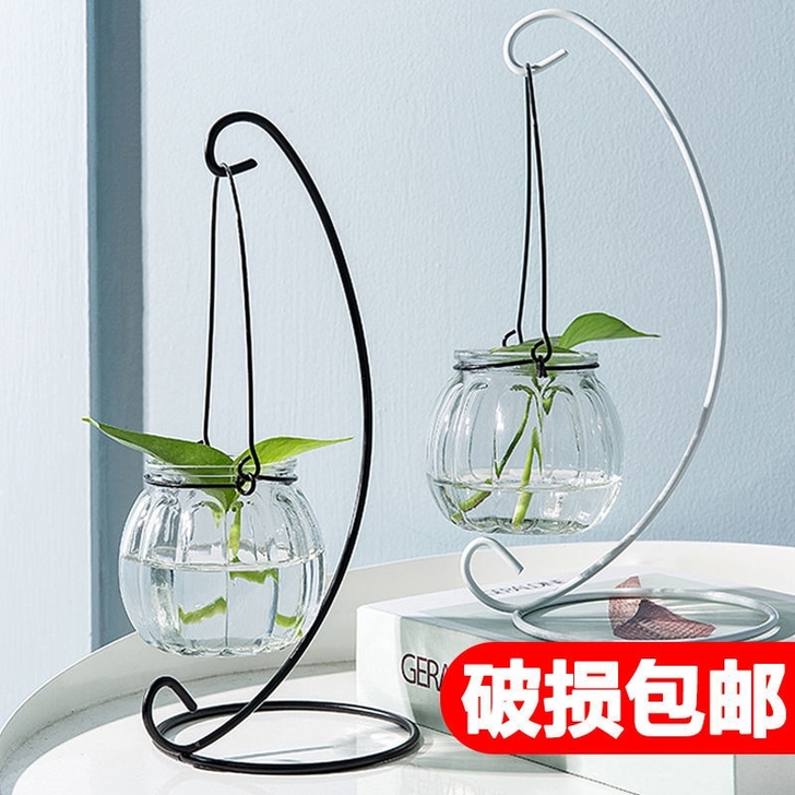 悬挂客厅插花吊瓶创意花盆装饰品透明玻璃花瓶...