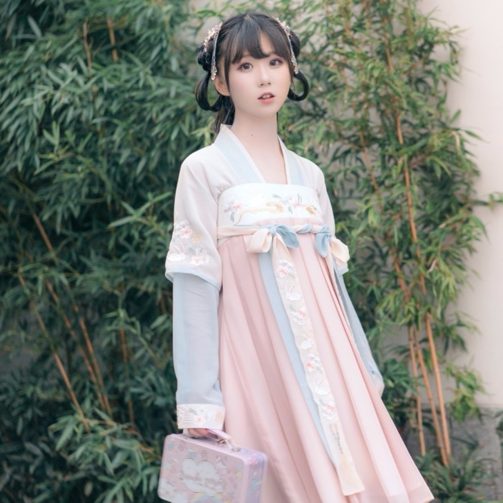 汉元素古装女 改良汉服对襟 齐胸襦裙 绣花...