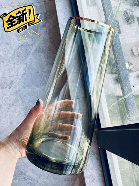 轻奢简约描金玻璃花瓶客厅干花鲜花富贵竹插花...