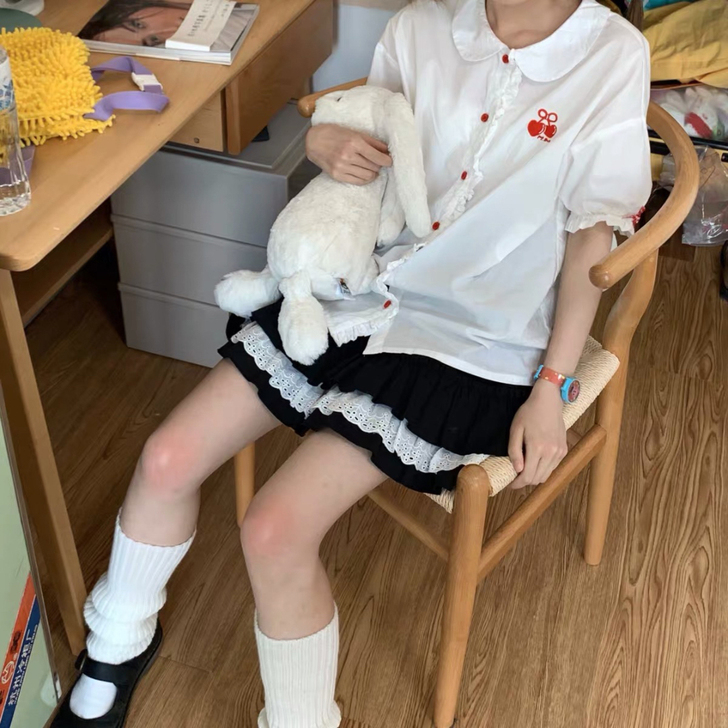 少女蕾丝显瘦高腰蛋糕裙半身裙