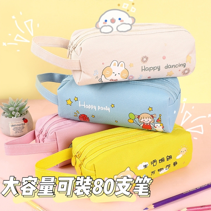 大容量双层笔袋帆布少女简约ins日系铅笔袋...