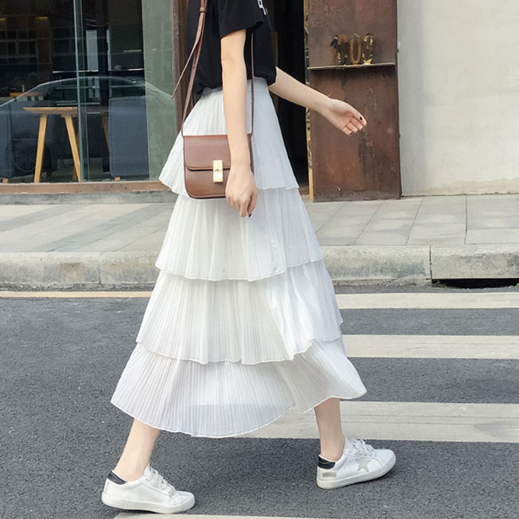 多层次雪纺蛋糕裙女春夏季显瘦韩版学生百褶层...