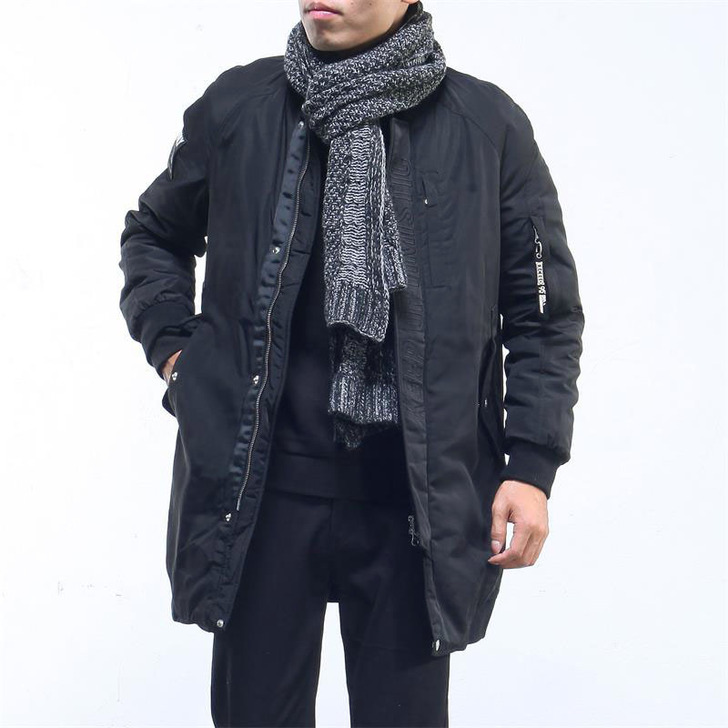 情侣款夹克男中长款棒球领棉衣青年潮牌新款刺...