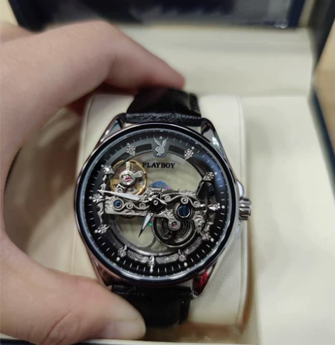正品花花公子男士手表男款机械表新款镂空全自...