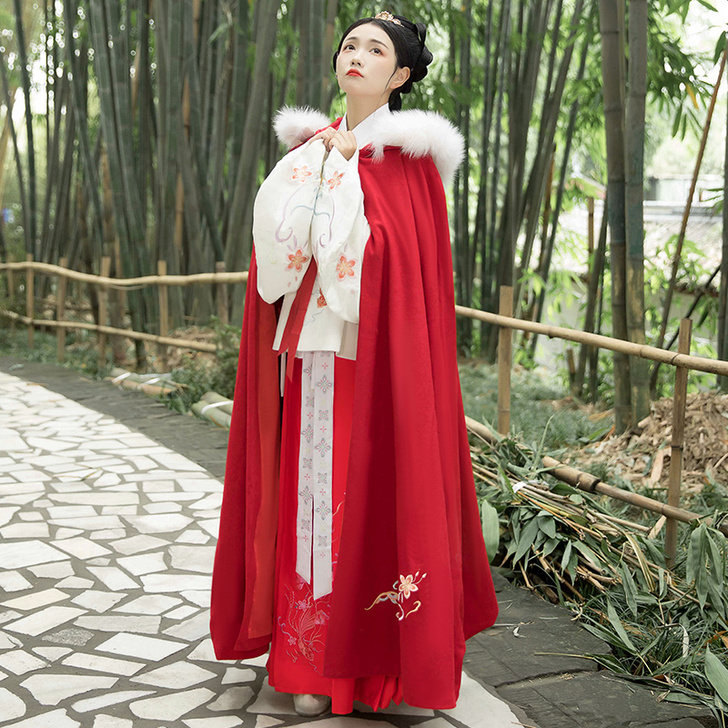 花神记汐灵儿明制斗篷汉服女原创红色披风秋冬...
