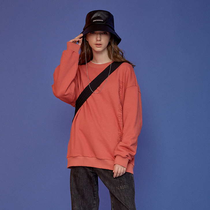 OG元素bf慵懒风套头韩版宽松中长款红色卫...