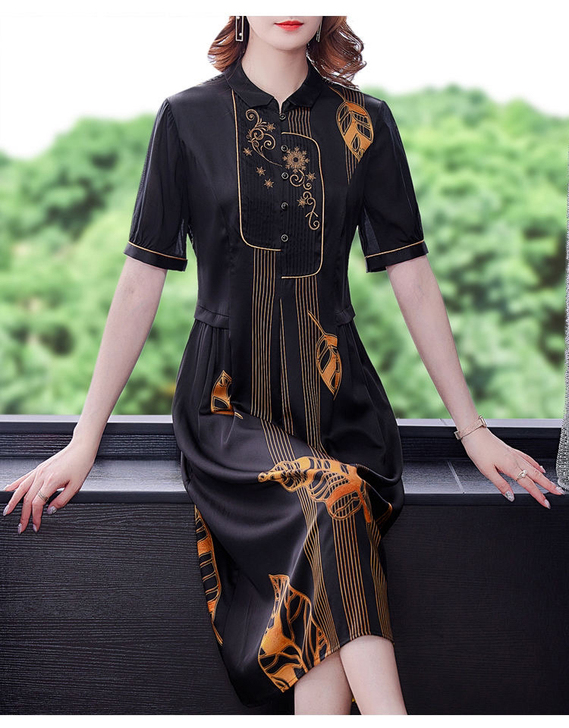 2021夏民族风复古文艺真丝连衣裙高端时尚...