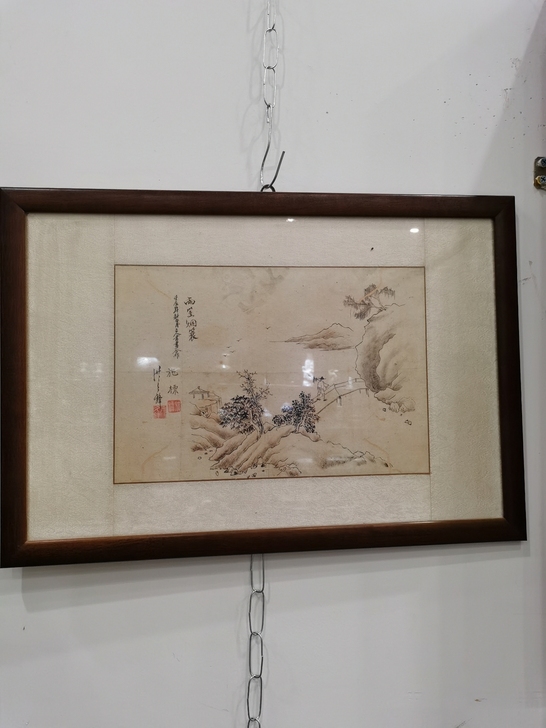 30*45公分，民国白描人物山水画。收自旧...