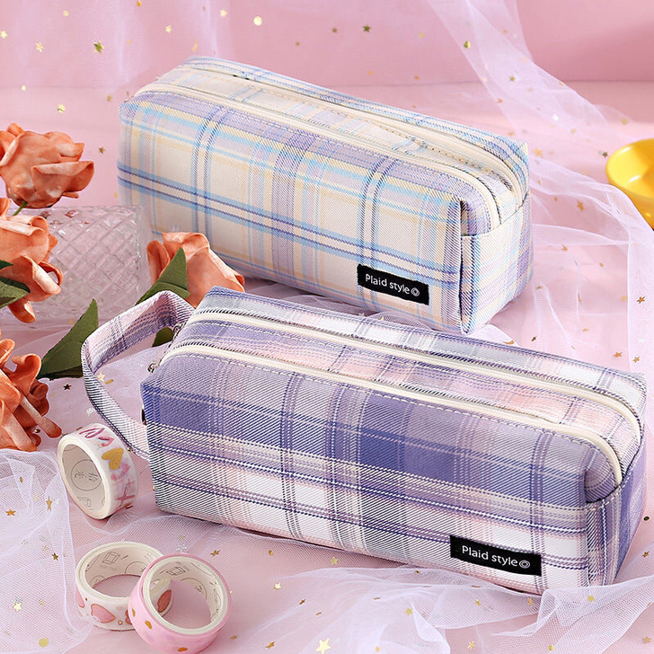 全新款大容量ins日系JK网红双层笔袋布面...