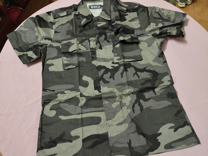 棉布大版黑色斑点迷彩短袖,长裤工装服,适合...