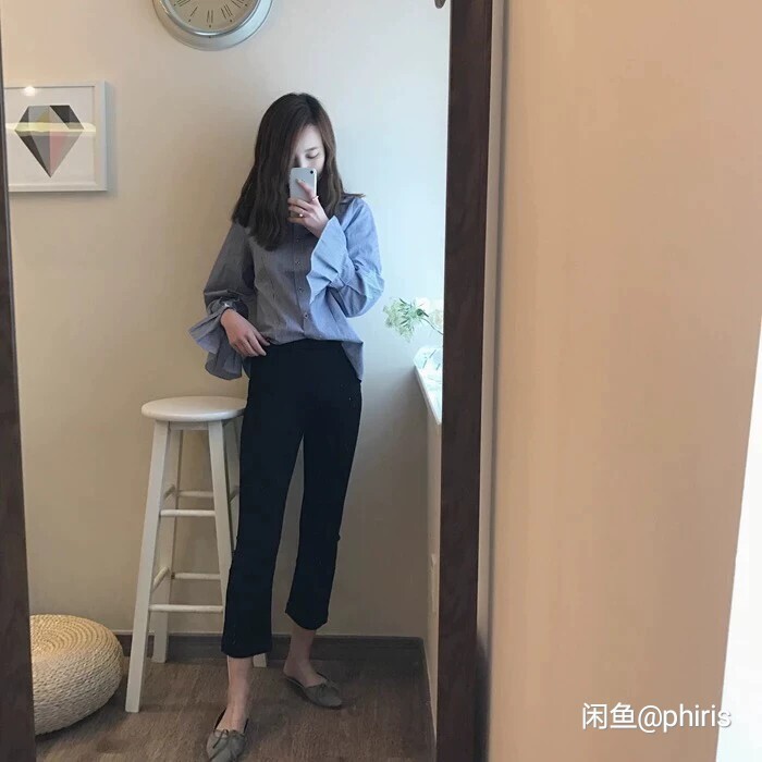 云端少女黑色春夏八分裤
