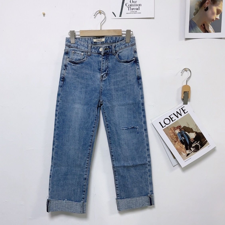 小众品牌设计抓绒牛仔直筒裤