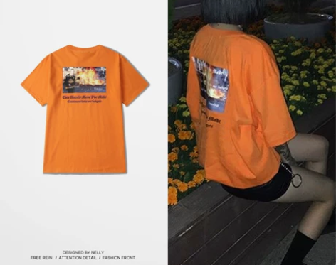 死飞原宿高街下摆短袖t恤男士滑板宽松短te...